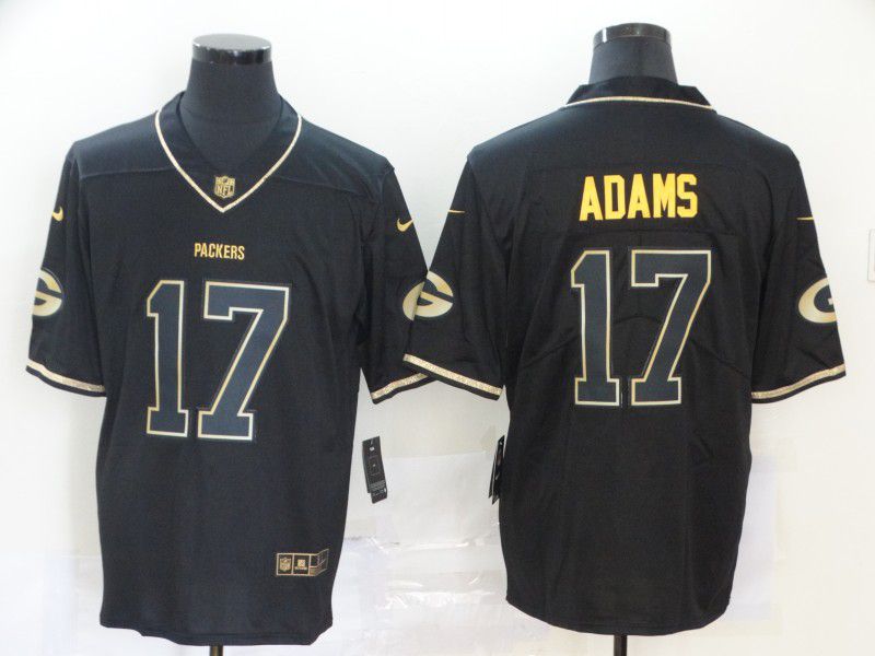 Men Green Bay Packers #17 Adams Black Retro gold lettering Nike NFL Jersey->green bay packers->NFL Jersey